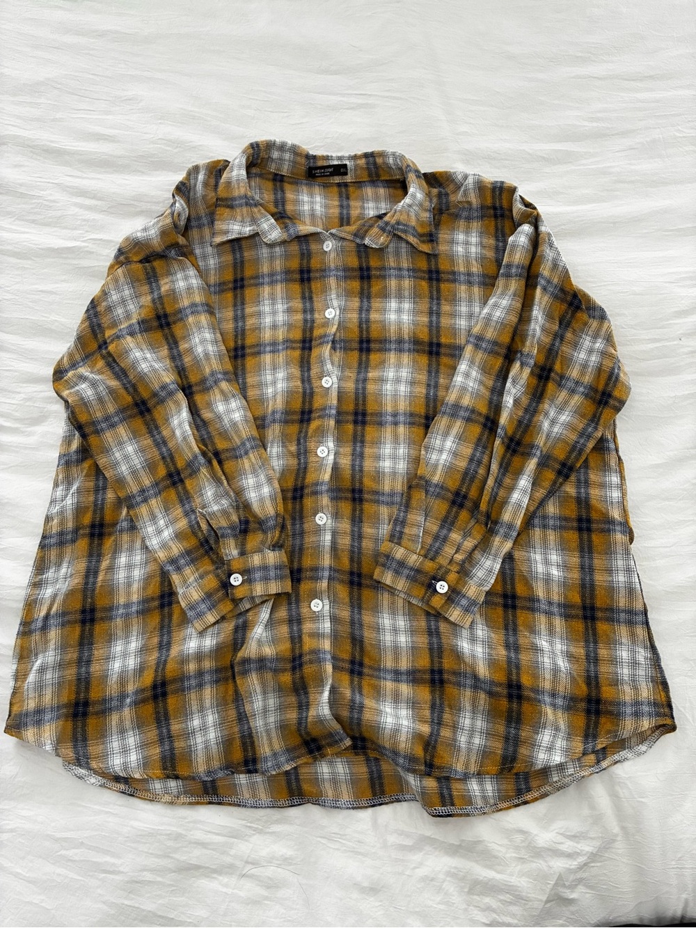 SHEIN Yellow Plaid Button-Down Shirt